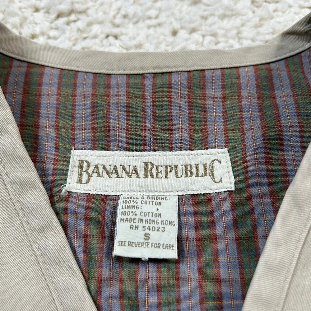 Vintage Banana Republic Safari Vest Small Tan Khaki Cotton Lined Cinch